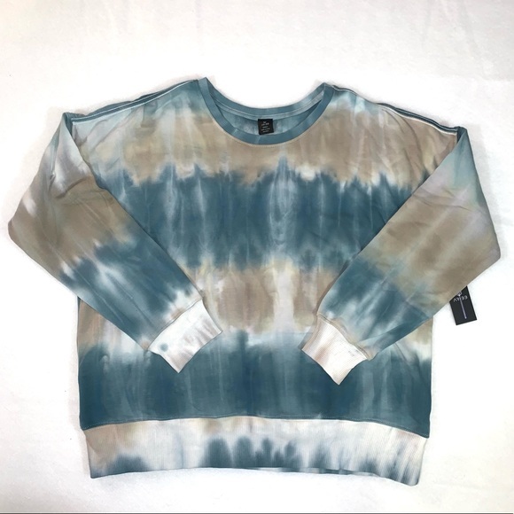 Ar-33 Size S Sweatshirt Teal & Tan Tie Dye Boho Long Sleeve Crew Neck Pullover